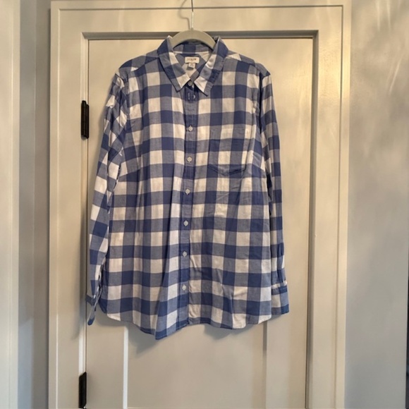 NWOT J. Crew Factory Blue & White Plaid XL Flannel Button Women's Shirt - Picture 3 of 10
